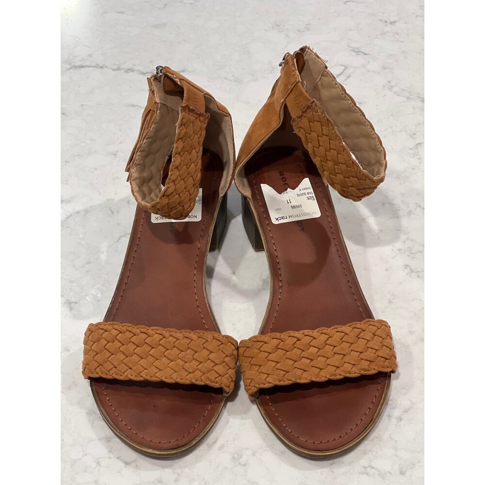 Rock &‎ Candy Women’s Woven Leather Braided Band Ankle Zip Sandals Size 11 Beige
